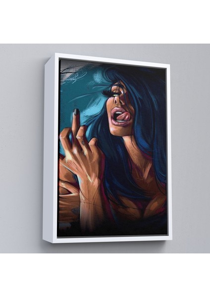 Çerçeveli Dekoratif Kanvas Tablo, Parmak Işareti Yapan Kadın TABLO-7725