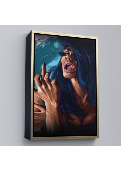 Çerçeveli Dekoratif Kanvas Tablo, Parmak Işareti Yapan Kadın TABLO-7725 modelleri
