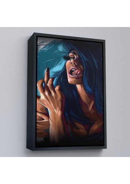 Çerçeveli Dekoratif Kanvas Tablo, Parmak Işareti Yapan Kadın TABLO-7725 fırsatları