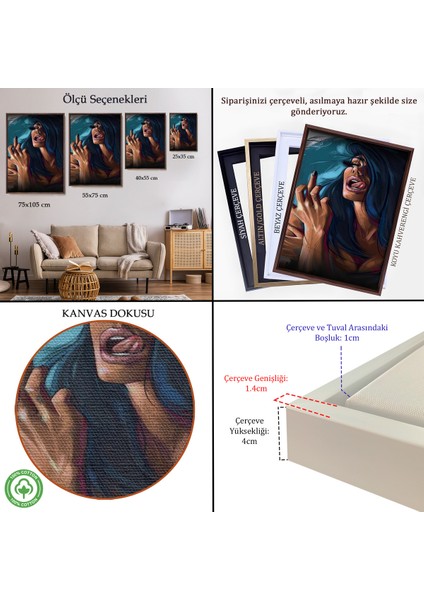 Çerçeveli Dekoratif Kanvas Tablo, Parmak Işareti Yapan Kadın TABLO-7725 indirimleri