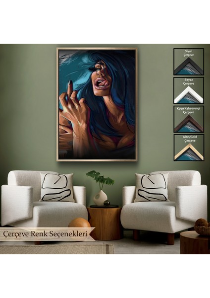 Çerçeveli Dekoratif Kanvas Tablo, Parmak Işareti Yapan Kadın TABLO-7725