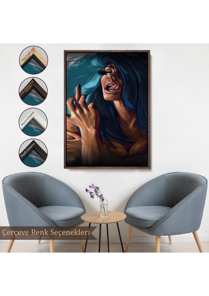 Çerçeveli Dekoratif Kanvas Tablo, Parmak Işareti Yapan Kadın TABLO-7725