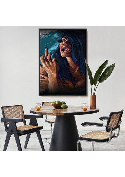 Çerçeveli Dekoratif Kanvas Tablo, Parmak Işareti Yapan Kadın TABLO-7725