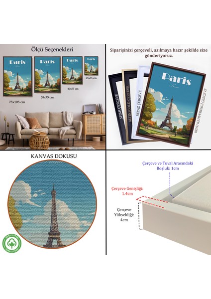 Çerçeveli Dekoratif Kanvas Tablo, Fransa Paris Eyfel Kulesi TABLOSU-7809 indirimleri
