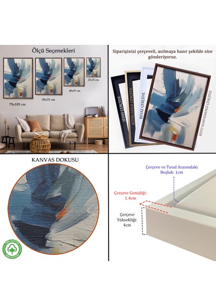 Çerçeveli Dekoratif Kanvas Tablo, Mavi Tonlardaki Yağlıboya Görünümlü TABLO-7575 indirimleri