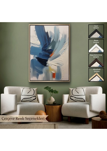 Çerçeveli Dekoratif Kanvas Tablo, Mavi Tonlardaki Yağlıboya Görünümlü TABLO-7575