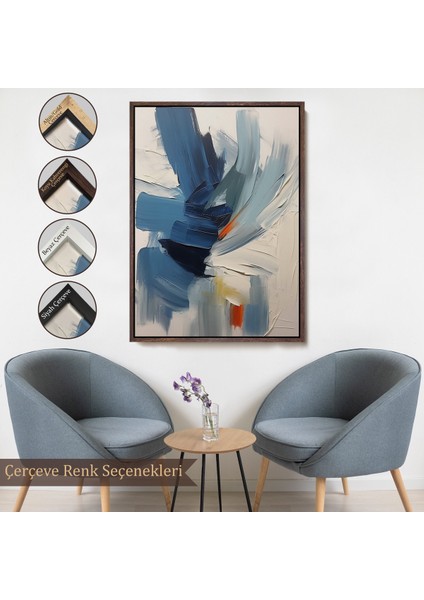 Çerçeveli Dekoratif Kanvas Tablo, Mavi Tonlardaki Yağlıboya Görünümlü TABLO-7575
