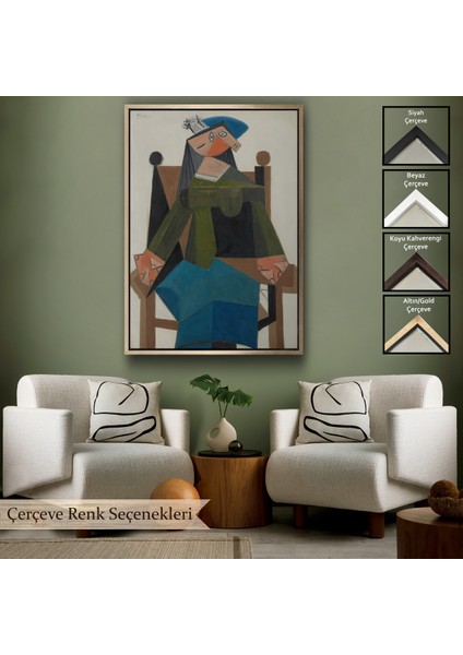 Çerçeveli Dekoratif Kanvas Tablo, Pablo Picasso - Koltukta Oturan Soyut Kadın TABLOSU-7295