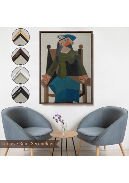 Çerçeveli Dekoratif Kanvas Tablo, Pablo Picasso - Koltukta Oturan Soyut Kadın TABLOSU-7295