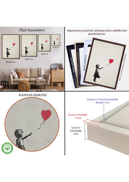 Çerçeveli Dekoratif Kanvas Tablo, Banksy - Balonlu Kız Tablo - Girl With BALLOON-7310 indirimleri