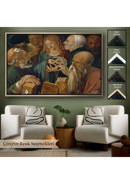 Çerçeveli Dekoratif Kanvas Tablo, Albrecht Dürer - Doktorlar Arasında Isa Tablosu --7255