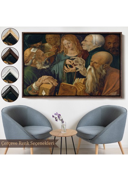 Çerçeveli Dekoratif Kanvas Tablo, Albrecht Dürer - Doktorlar Arasında Isa Tablosu --7255