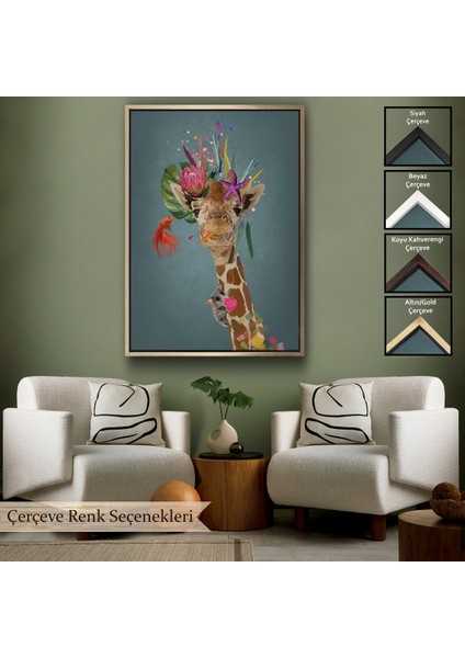 Çerçeveli Dekoratif Kanvas Tablo, Sevimli Zürafa TABLOSU-7748