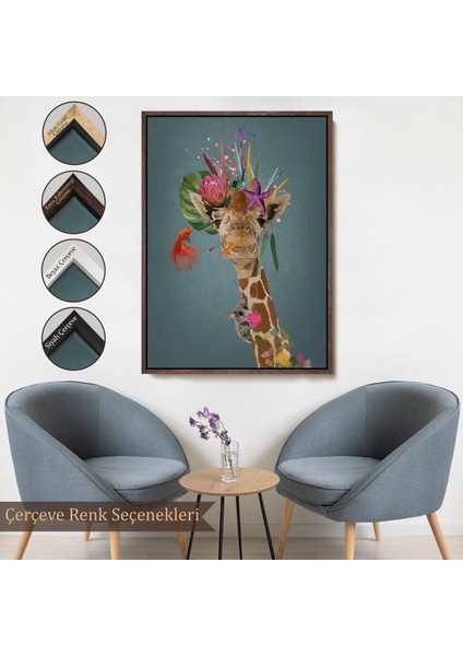 Çerçeveli Dekoratif Kanvas Tablo, Sevimli Zürafa TABLOSU-7748