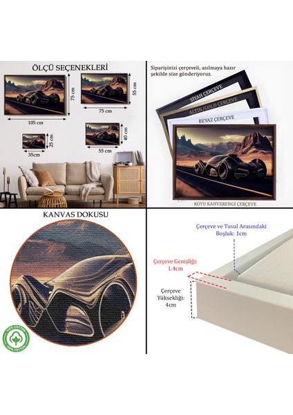 Çerçeveli Dekoratif Kanvas Tablo, Çöldeki Spor Araba TABLOSU-7274 indirimleri