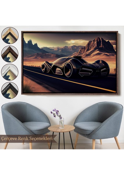 Çerçeveli Dekoratif Kanvas Tablo, Çöldeki Spor Araba TABLOSU-7274