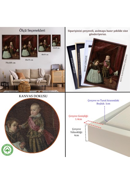 Çerçeveli Dekoratif Kanvas Tablo, Diego Velázquez - Prens Balthasar Charles Cüceyle Birlikte -7282 indirimleri