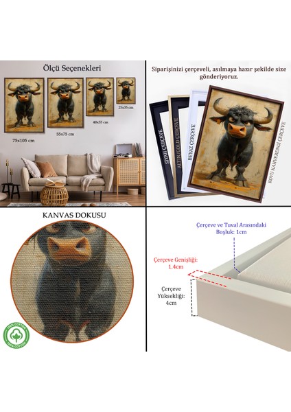 Çerçeveli Dekoratif Kanvas Tablo, Agresif Boğa TABLOSU-7810 indirimleri