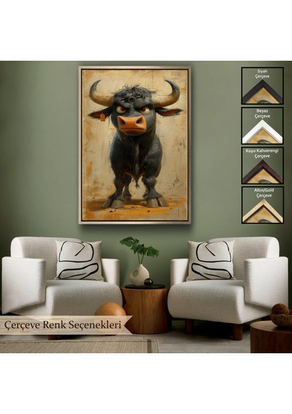 Çerçeveli Dekoratif Kanvas Tablo, Agresif Boğa TABLOSU-7810