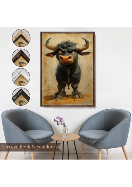 Çerçeveli Dekoratif Kanvas Tablo, Agresif Boğa TABLOSU-7810