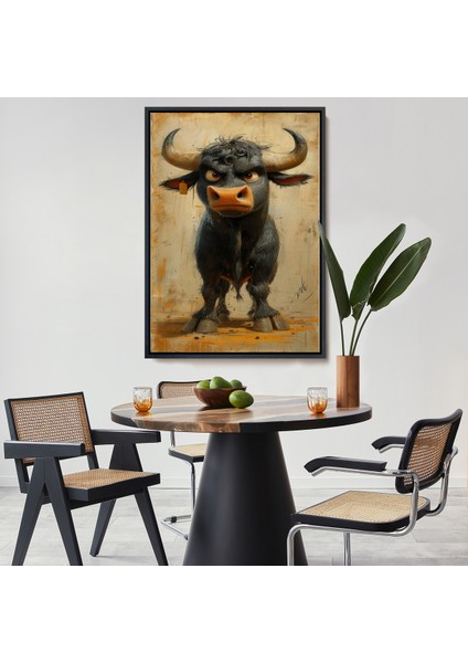 Çerçeveli Dekoratif Kanvas Tablo, Agresif Boğa TABLOSU-7810