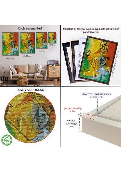 Çerçeveli Dekoratif Kanvas Tablo, Pablo Picasso - Adam ve Çocuk Tablosu - Homme Et ENFANT-7328 indirimleri