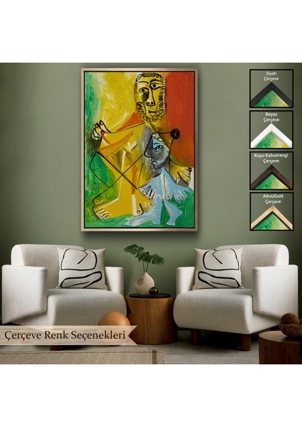 Çerçeveli Dekoratif Kanvas Tablo, Pablo Picasso - Adam ve Çocuk Tablosu - Homme Et ENFANT-7328