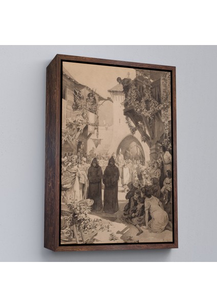 Çerçeveli Dekoratif Kanvas Tablo, Alphonse Mucha - Imparator Lothair ve Masum Papa TABLO-7342 fiyatları