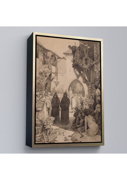 Çerçeveli Dekoratif Kanvas Tablo, Alphonse Mucha - Imparator Lothair ve Masum Papa TABLO-7342 modelleri