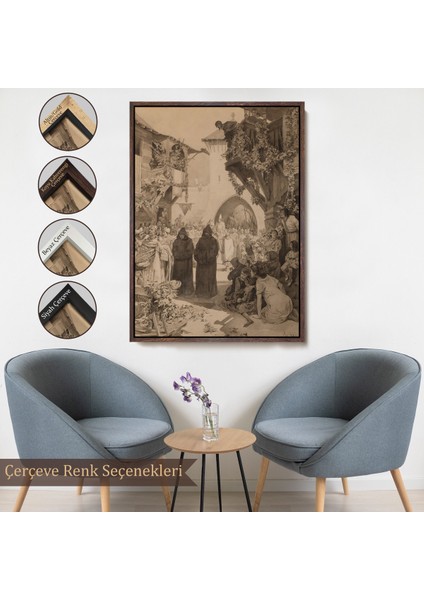 Çerçeveli Dekoratif Kanvas Tablo, Alphonse Mucha - Imparator Lothair ve Masum Papa TABLO-7342