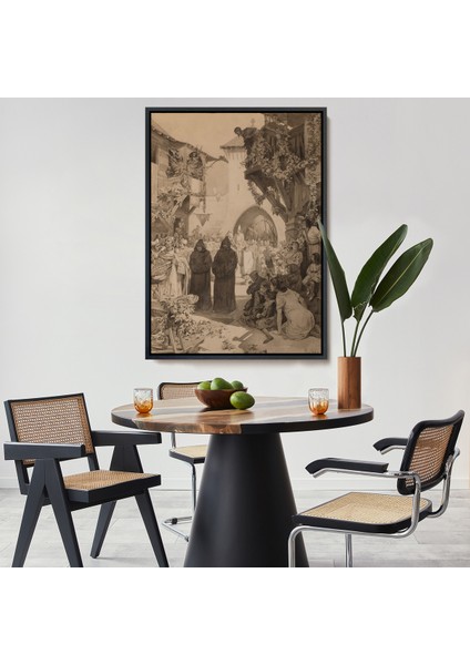 Çerçeveli Dekoratif Kanvas Tablo, Alphonse Mucha - Imparator Lothair ve Masum Papa TABLO-7342