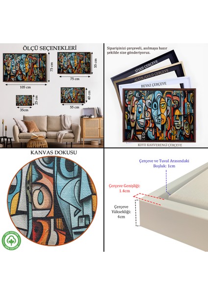 Çerçeveli Dekoratif Kanvas Tablo, Kübizm Grafiti TABLOSU-7227 indirimleri