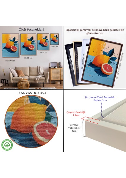 Çerçeveli Dekoratif Kanvas Tablo, Masa Üstündeki Limon TABLO-7616 indirimleri