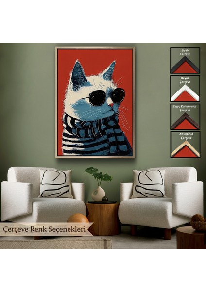 Çerçeveli Dekoratif Kanvas Tablo, Cool Kedi TABLO-7577