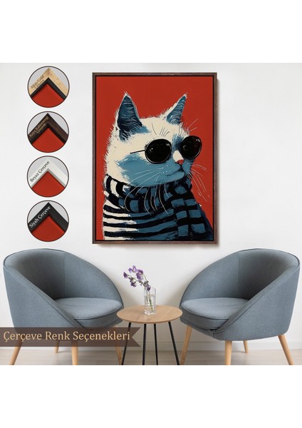 Çerçeveli Dekoratif Kanvas Tablo, Cool Kedi TABLO-7577