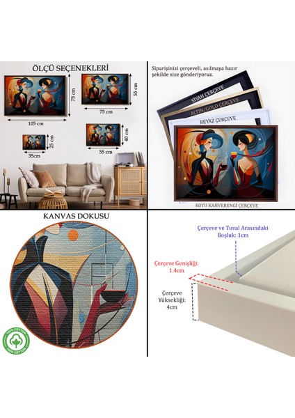 Çerçeveli Dekoratif Kanvas Tablo, Kandinsky Tarzı Güzel Kadınlar TABLOSU-7248 indirimleri