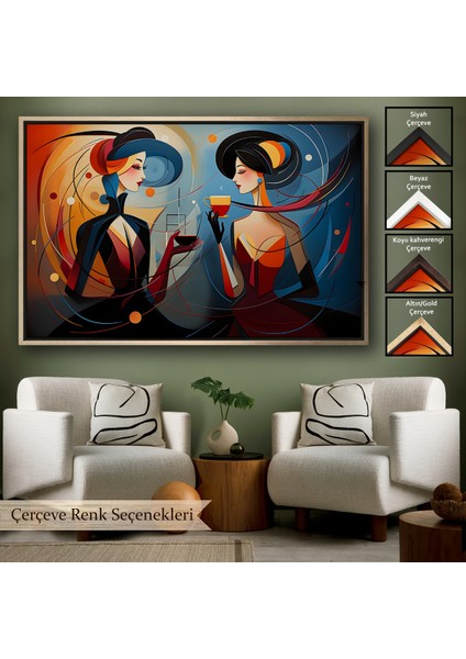 Çerçeveli Dekoratif Kanvas Tablo, Kandinsky Tarzı Güzel Kadınlar TABLOSU-7248