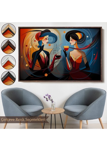 Çerçeveli Dekoratif Kanvas Tablo, Kandinsky Tarzı Güzel Kadınlar TABLOSU-7248