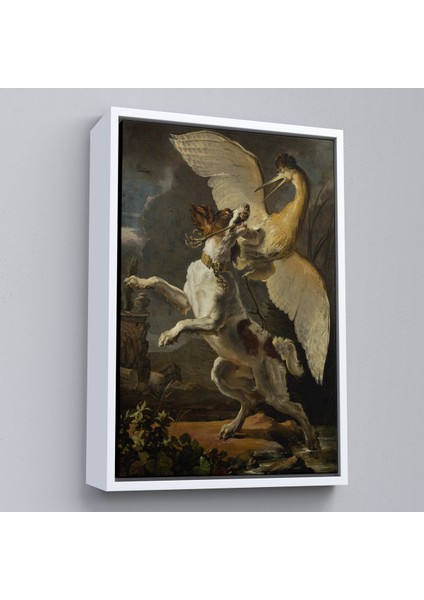 Çerçeveli Dekoratif Kanvas Tablo, Abraham Hondius - Kuşa Saldıran Köpek- Dog Fighting A HERON-7281