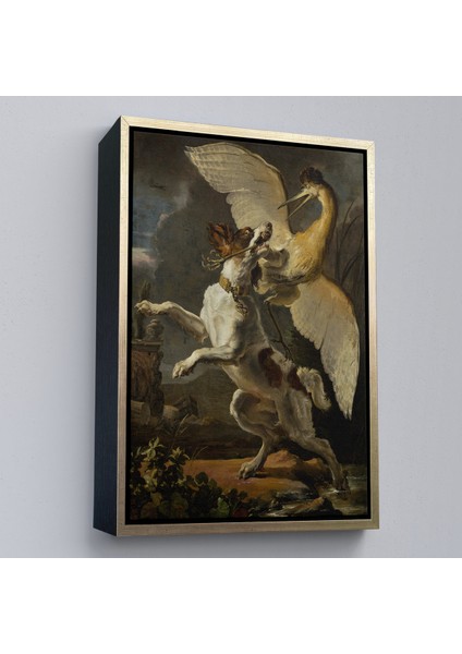 Çerçeveli Dekoratif Kanvas Tablo, Abraham Hondius - Kuşa Saldıran Köpek- Dog Fighting A HERON-7281 modelleri