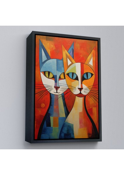 Çerçeveli Dekoratif Kanvas Tablo, Pablo Picasso Tarzı - Soyut Renkli Kediler TABLO-7369