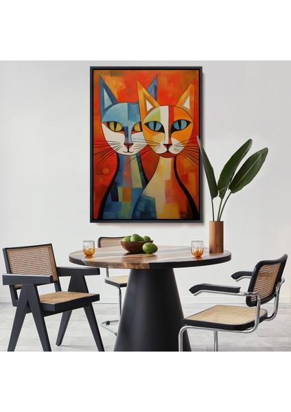 Çerçeveli Dekoratif Kanvas Tablo, Pablo Picasso Tarzı - Soyut Renkli Kediler TABLO-7369