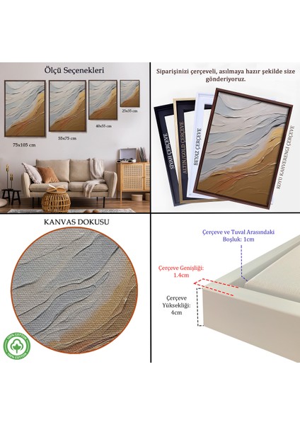 Çerçeveli Dekoratif Kanvas Tablo, Sarı ve Krem Tonlarındakı Yağlıboya Görünümlü TABLO-7611 indirimleri