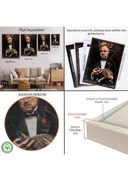 Çerçeveli Dekoratif Kanvas Tablo, Godfather Mafya Film TABLO-7763 indirimleri