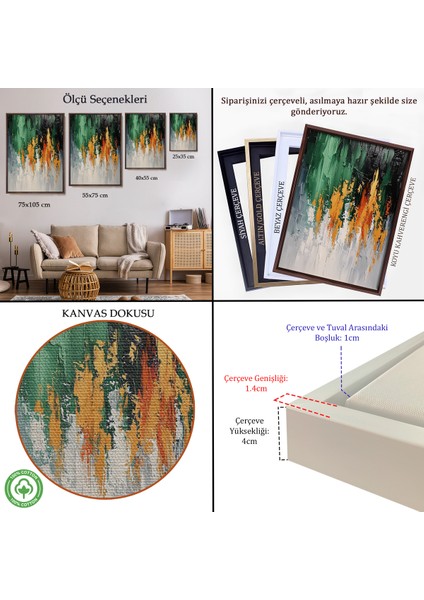 Çerçeveli Dekoratif Kanvas Tablo, Yağlıboya Görünümlü Soyut TABLO-7633 indirimleri