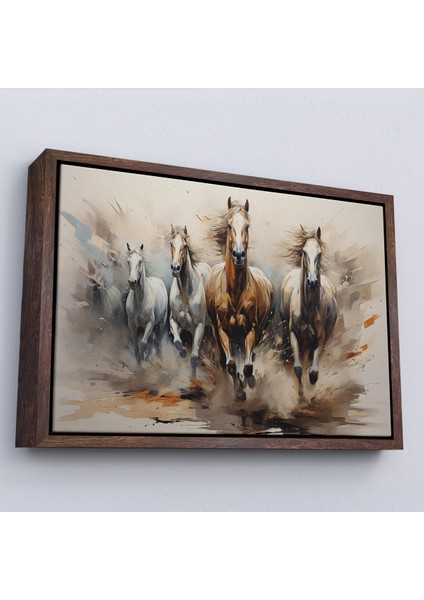Çerçeveli Dekoratif Kanvas Tablo, Koşan Atlar TABLOSU-7261