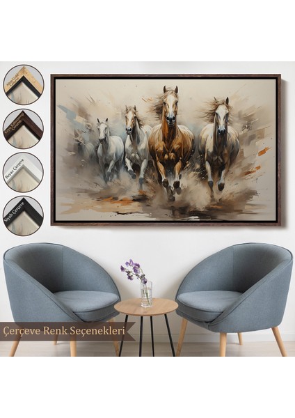 Çerçeveli Dekoratif Kanvas Tablo, Koşan Atlar TABLOSU-7261