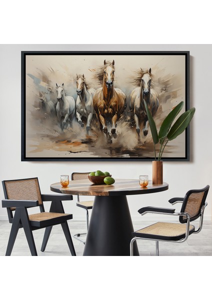 Çerçeveli Dekoratif Kanvas Tablo, Koşan Atlar TABLOSU-7261