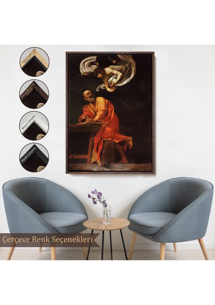 Çerçeveli Kanvas Tablo, Caravaggio - Aziz Matta ve Melek Tablosu - Saint Matthew And The ANGEL-7388