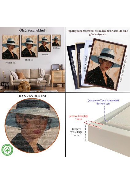 Çerçeveli Dekoratif Kanvas Tablo, Keskin Bakışlı Güzel Kadın TABLO-7565 indirimleri